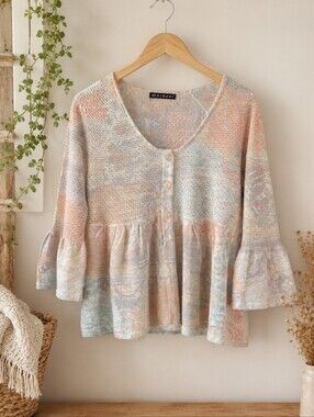 Mechant Linen Blend Peplum Sweater Top Medium